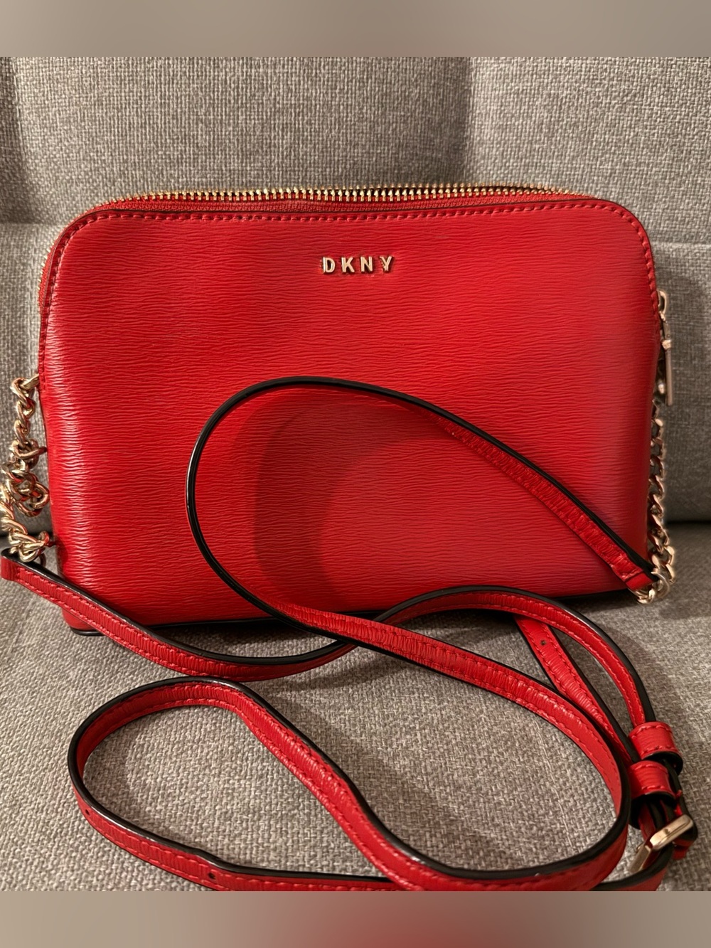 DKNY Red Leather Crossbody with Gold-Tone Hardware